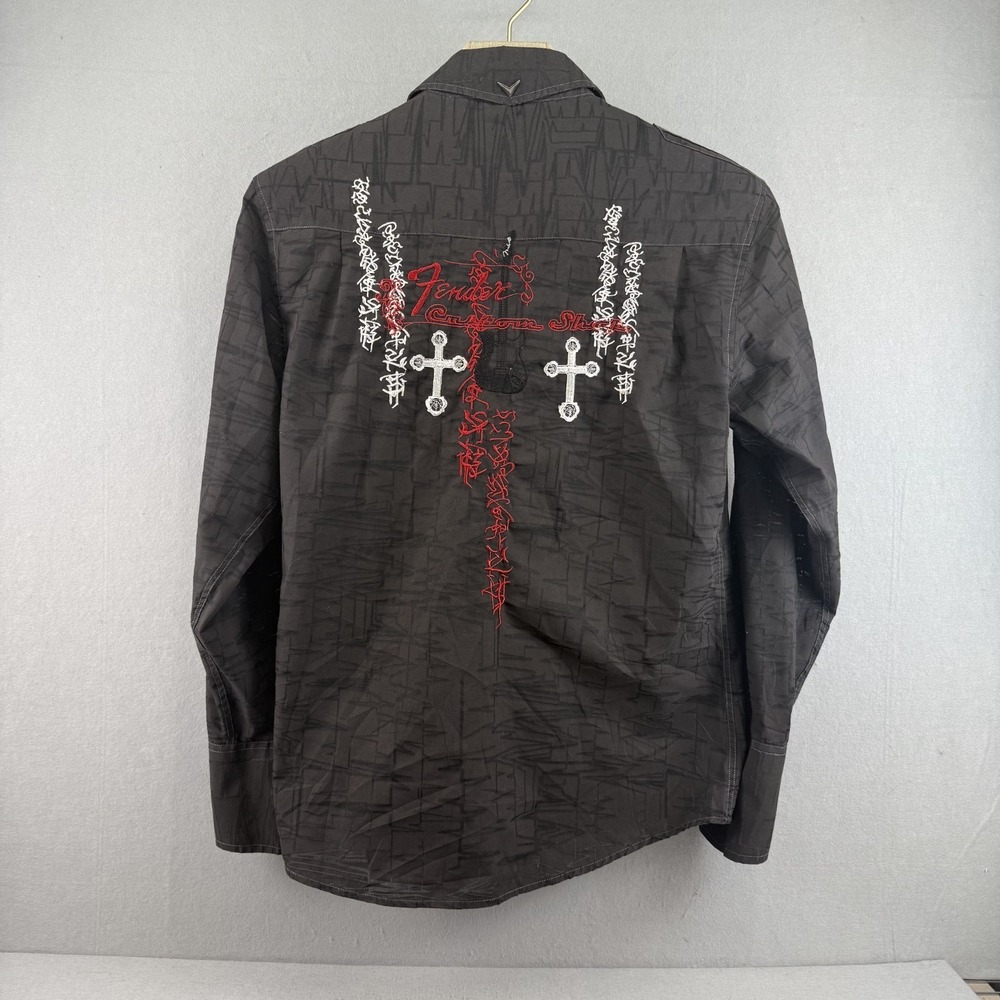 Fender‎ Custom Shop Shirt Medium Black Pearl Snap Rock Roll Religion Embroidered